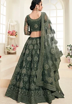 Embroidered Net Lehenga in Dusty Green