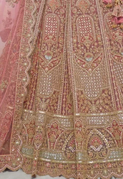 Embroidered Net Lehenga in Pink