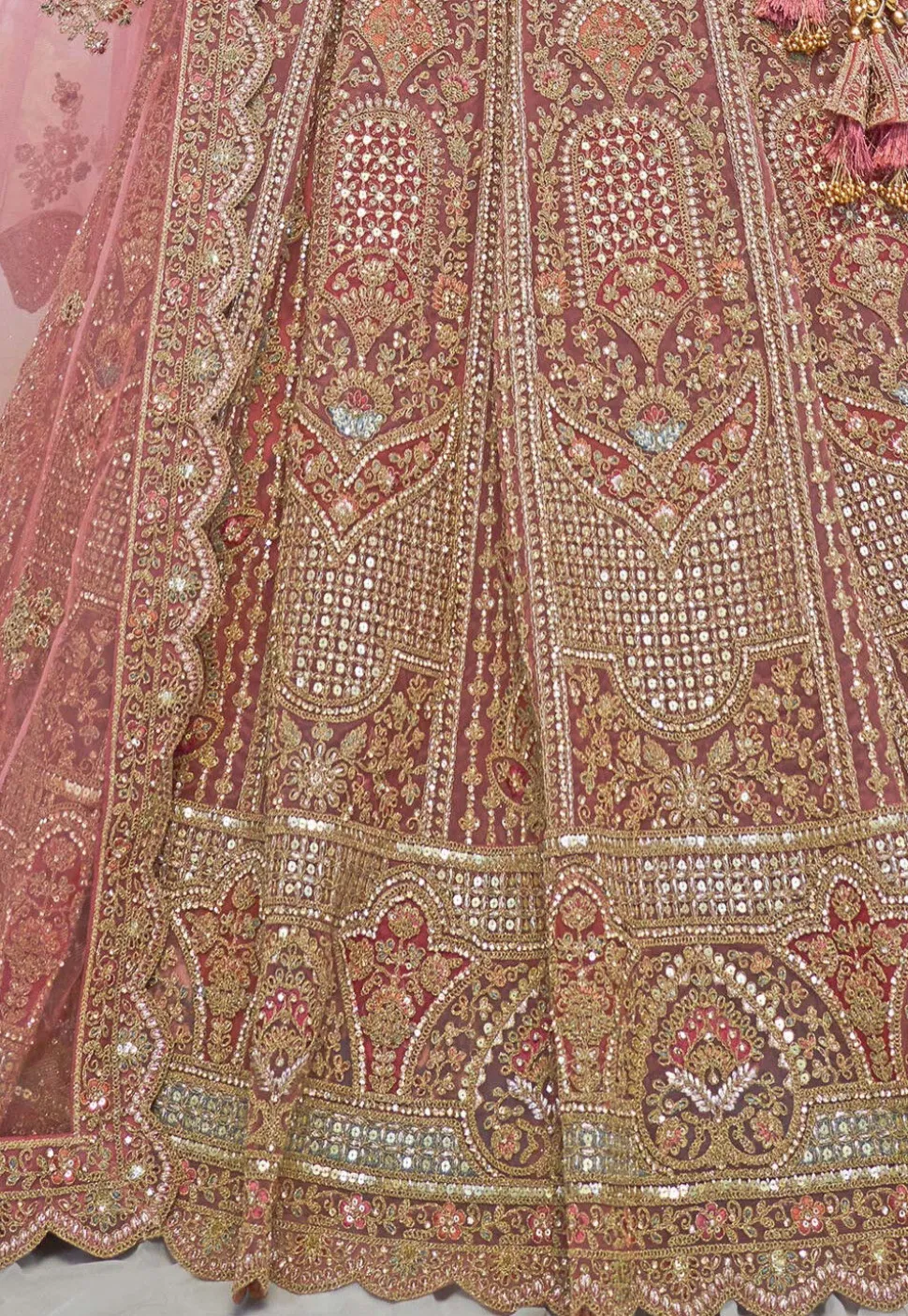 Embroidered Net Lehenga in Pink