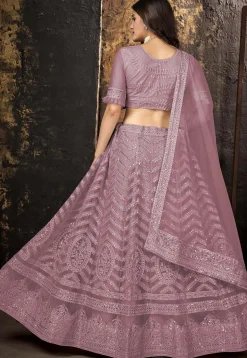 Embroidered Net Lehenga in Dusty Pink