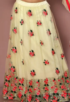 Embroidered Net Lehenga in Cream