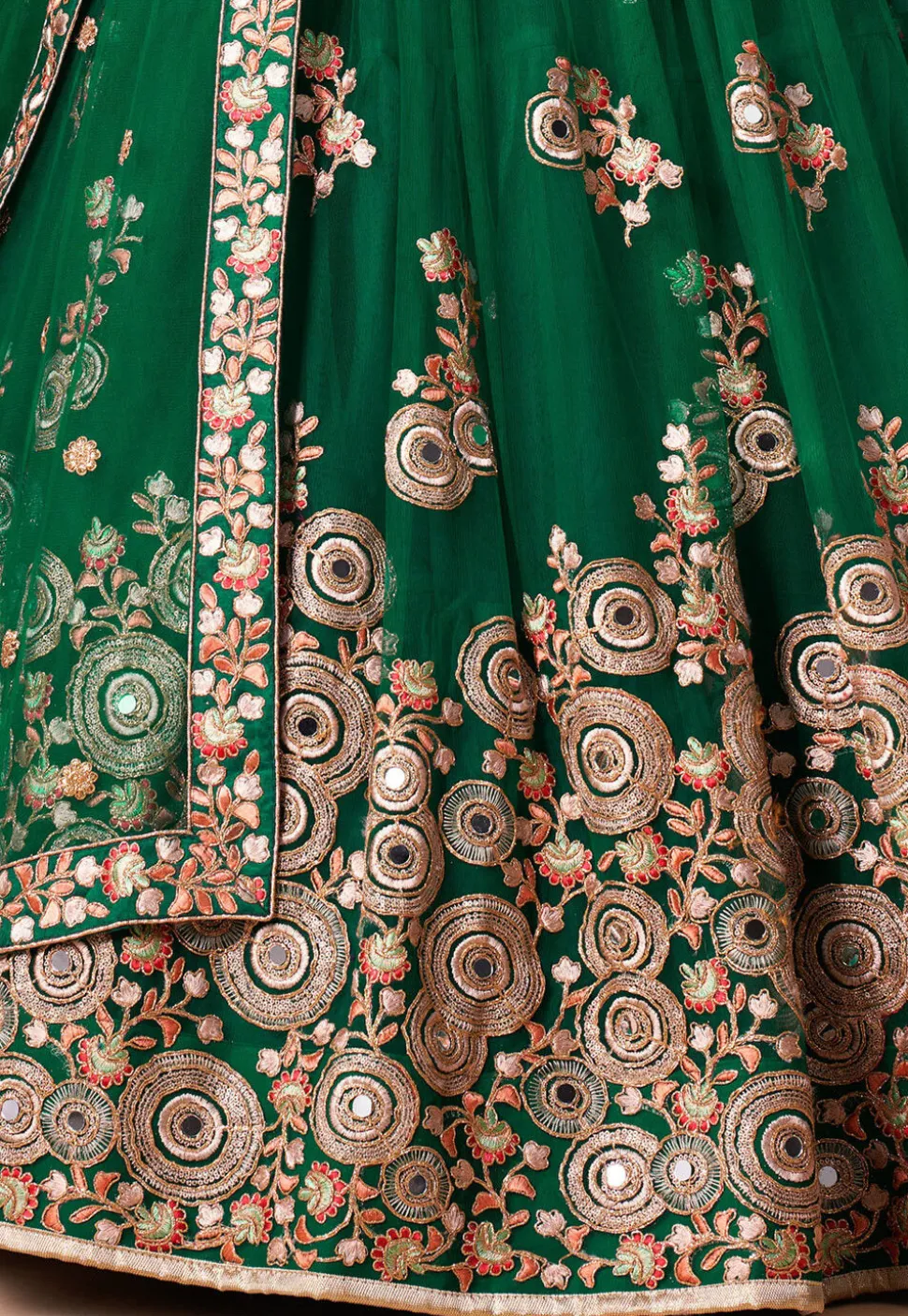 Embroidered Net Lehenga in Green