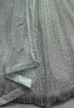 Embroidered Net Lehenga in Pastel Blue