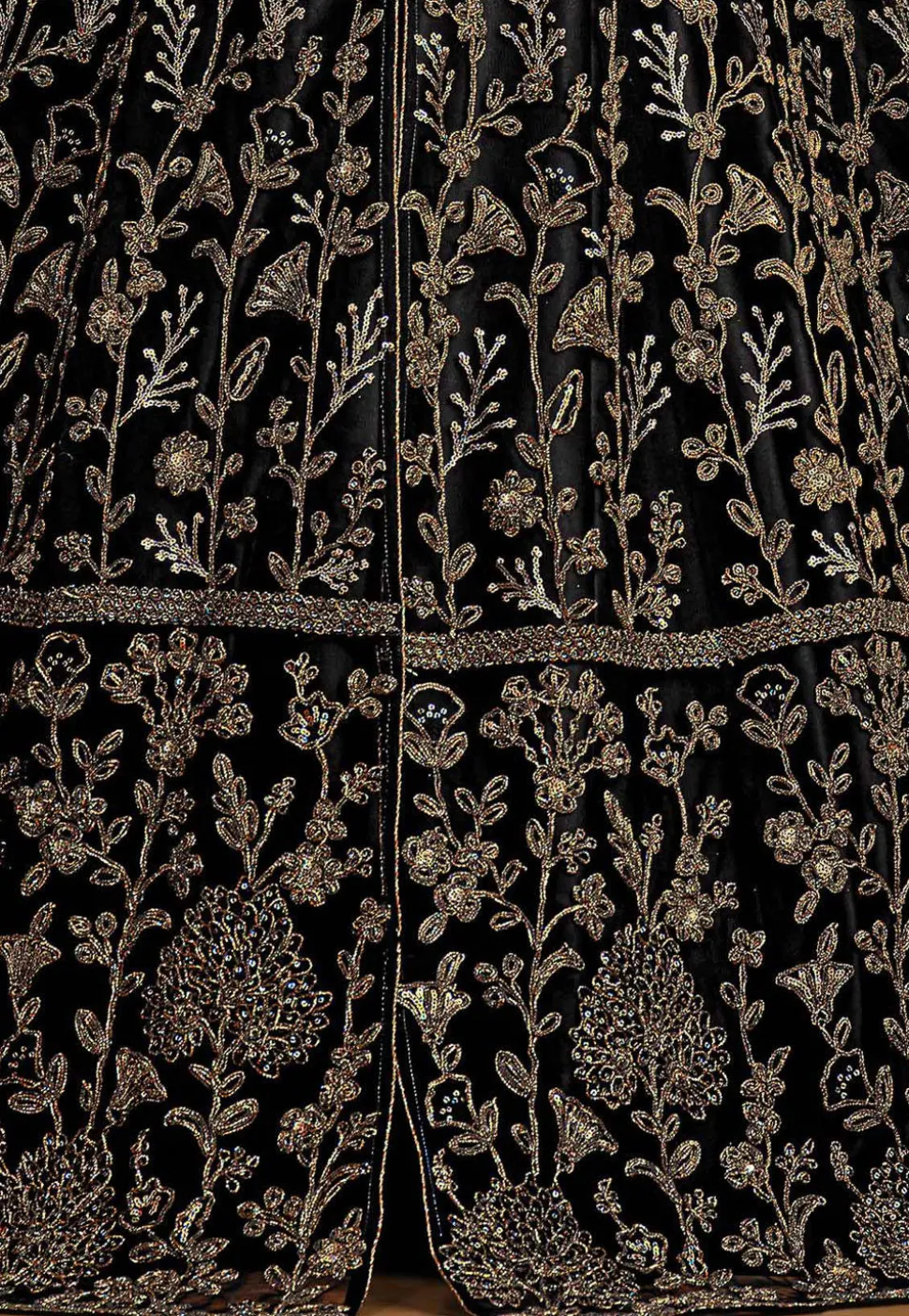 Embroidered Net Lehenga in Black
