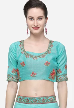 Embroidered Net Lehenga in Turquoise