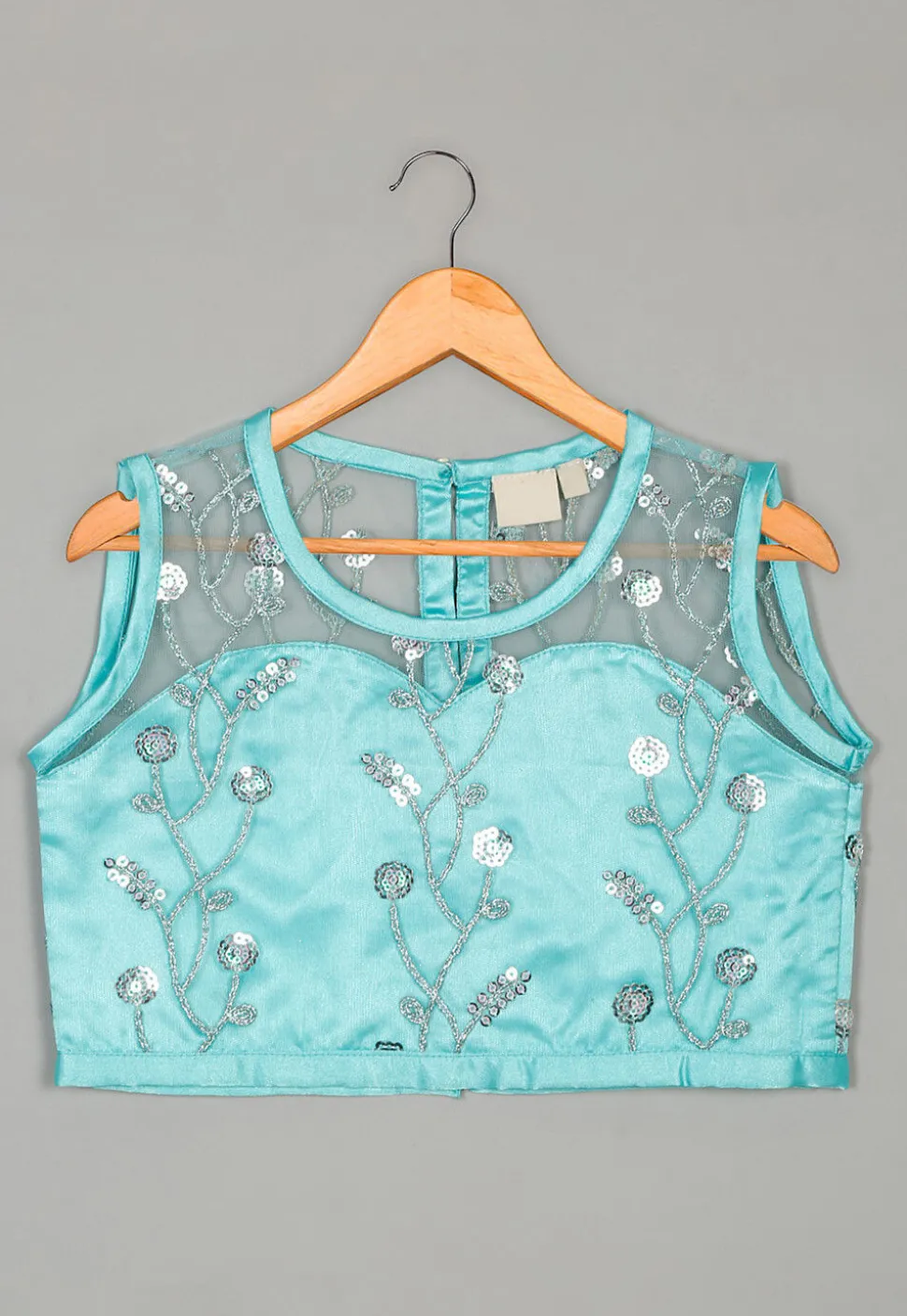 Embroidered Net Lehenga in Blue