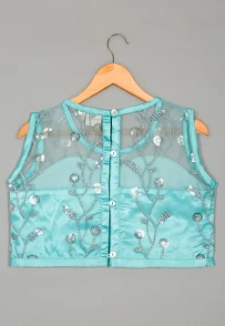 Embroidered Net Lehenga in Blue