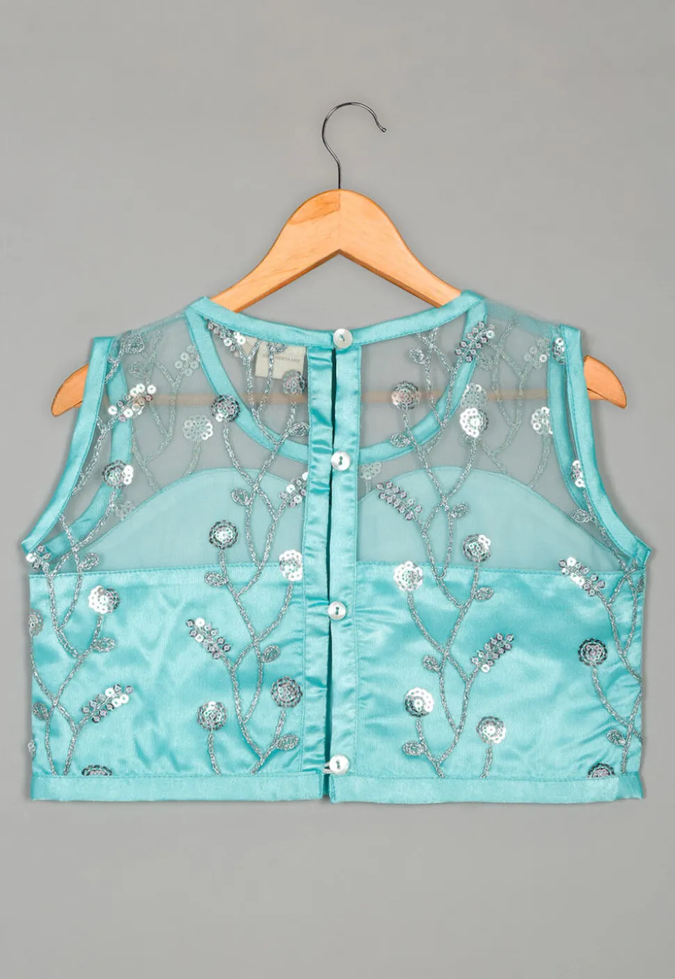Embroidered Net Lehenga in Blue