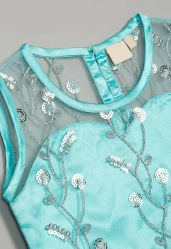 Embroidered Net Lehenga in Blue