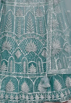 Embroidered Net Lehenga in Light Blue