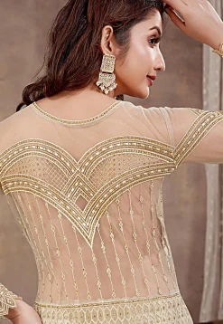 Embroidered Net Lehenga in Cream
