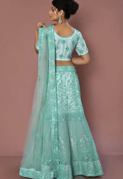 Embroidered Net Lehenga in Light Blue