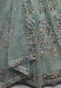 Embroidered Net Lehenga in Light Blue
