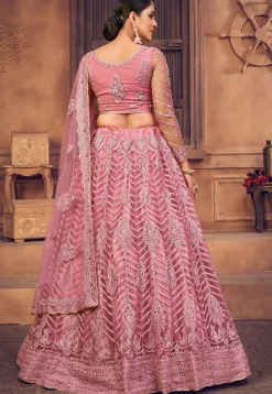 Embroidered Net Lehenga in Dusty Pink