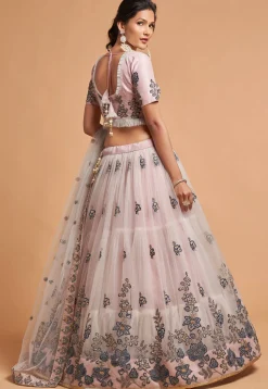 Embroidered Net Lehenga in Light Grey