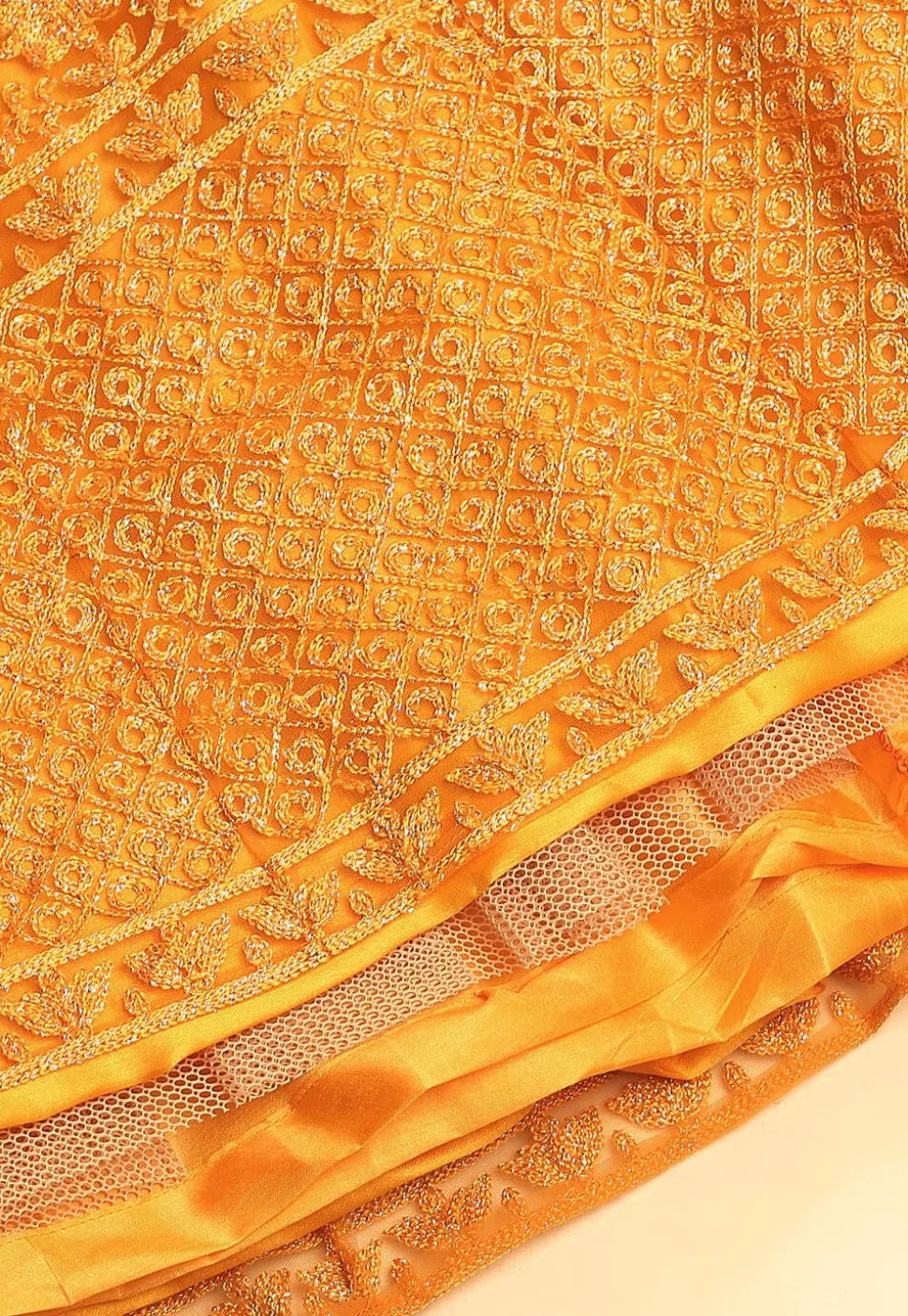 Embroidered Net Lehenga in Yellow