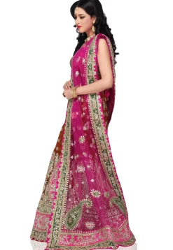 Embroidered Net Lehenga in Rust
