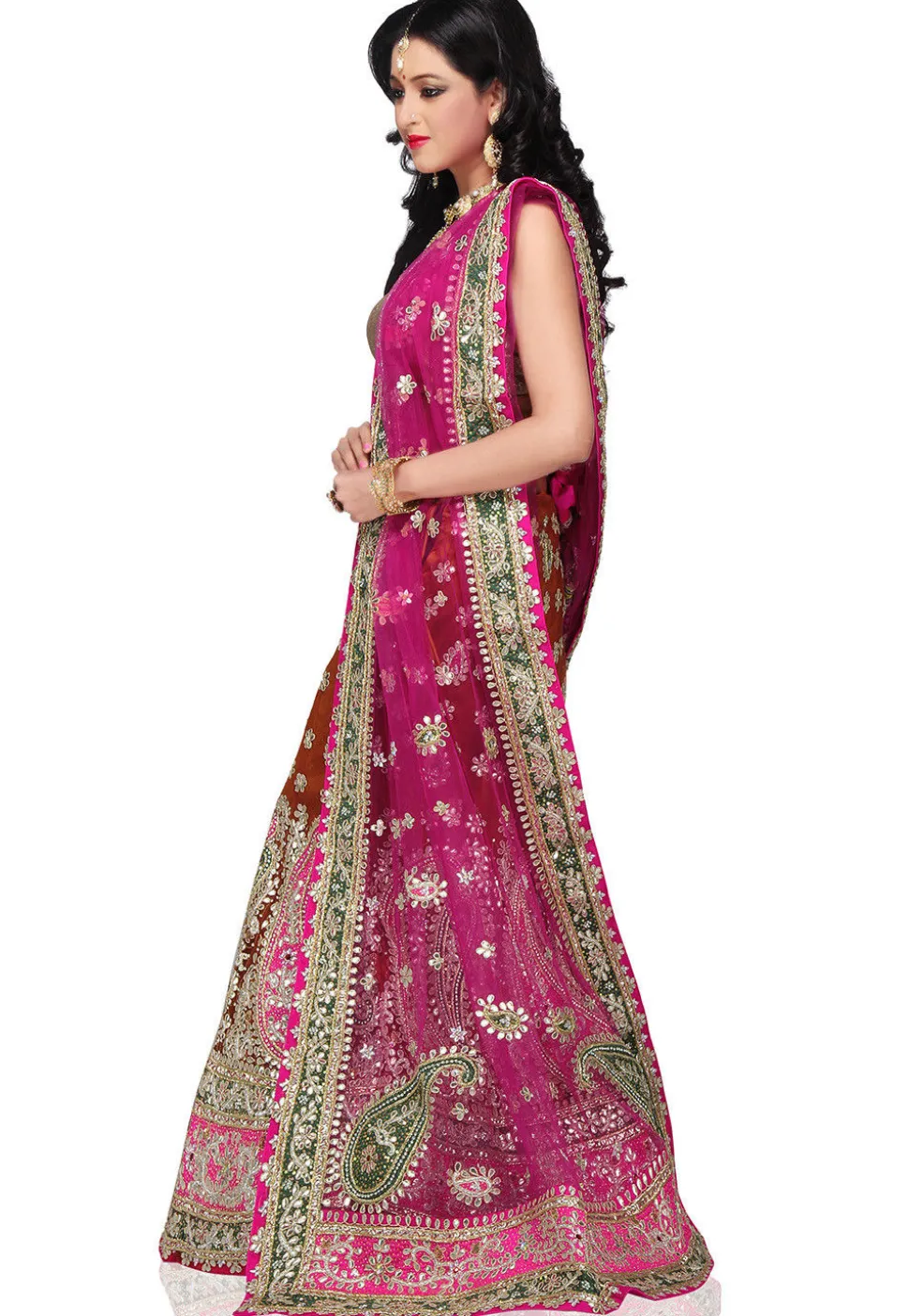 Embroidered Net Lehenga in Rust