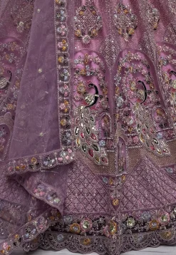 Embroidered Net Lehenga in Purple