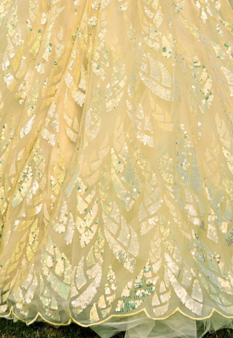 Embroidered Net Lehenga in Yellow