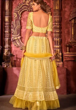 Embroidered Net Lehenga in Yellow