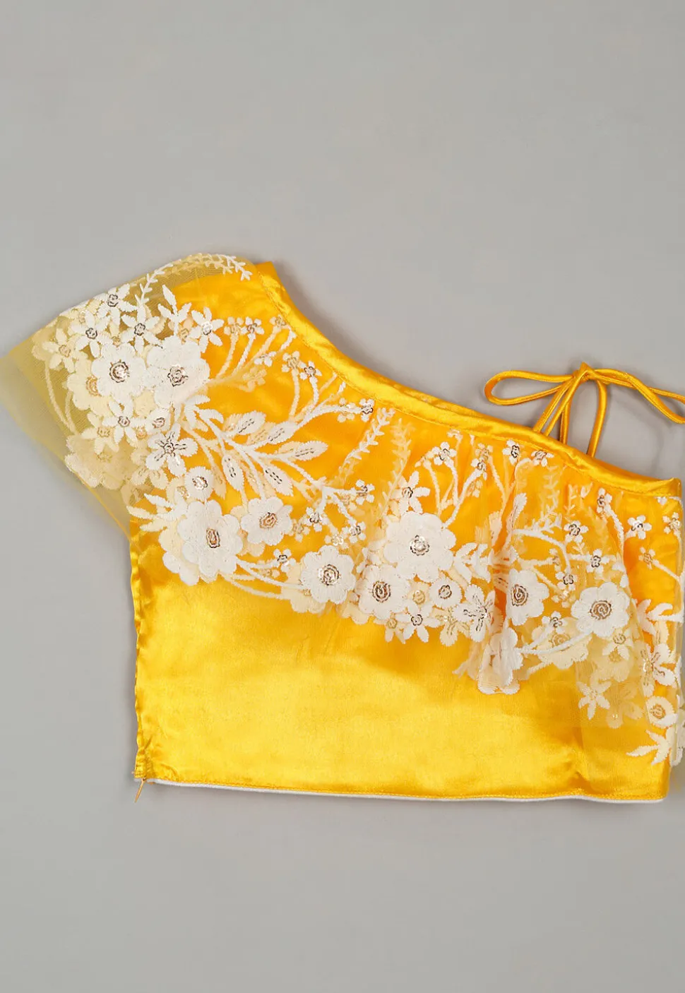 Embroidered Net Lehenga in Yellow