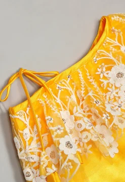 Embroidered Net Lehenga in Yellow