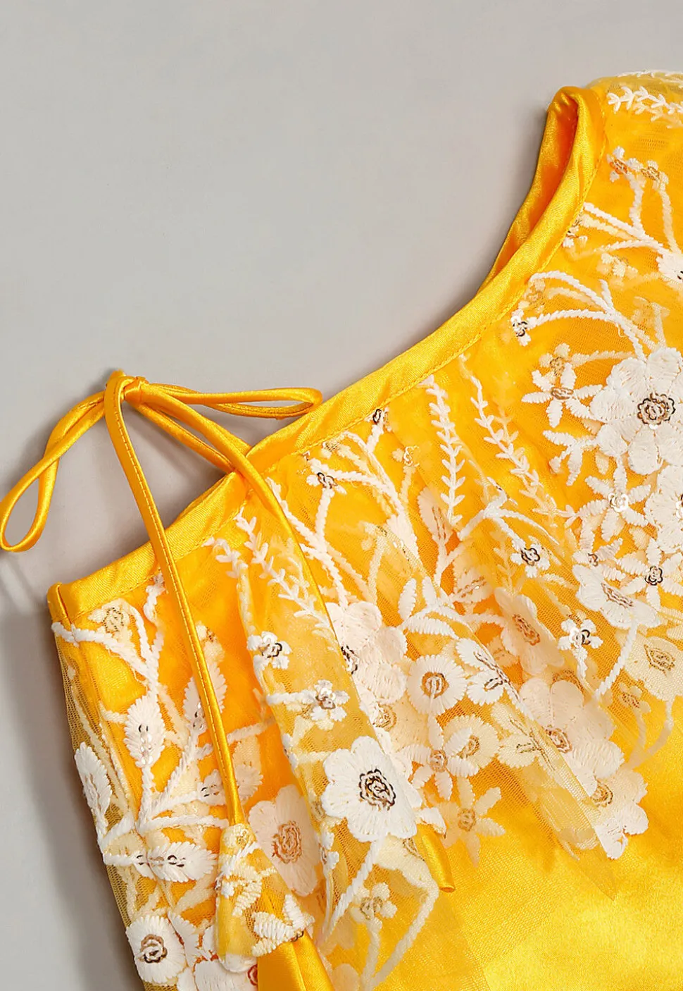 Embroidered Net Lehenga in Yellow