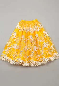 Embroidered Net Lehenga in Yellow