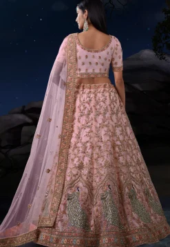 Embroidered Net Lehenga in Peach