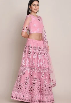 Embroidered Net Lehenga in Light Pink
