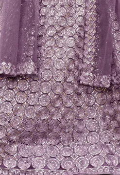 Embroidered Net Lehenga in Purple