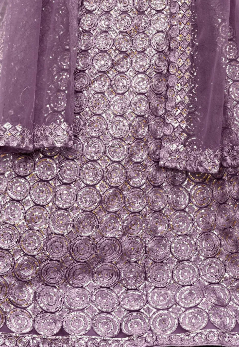 Embroidered Net Lehenga in Purple