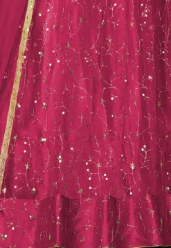 Embroidered Net Lehenga in Magenta