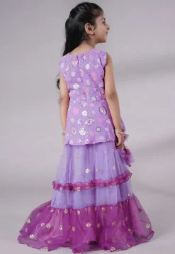 Embroidered Net Lehenga in Purple