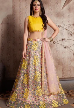 Embroidered Net Lehenga in Light Pink