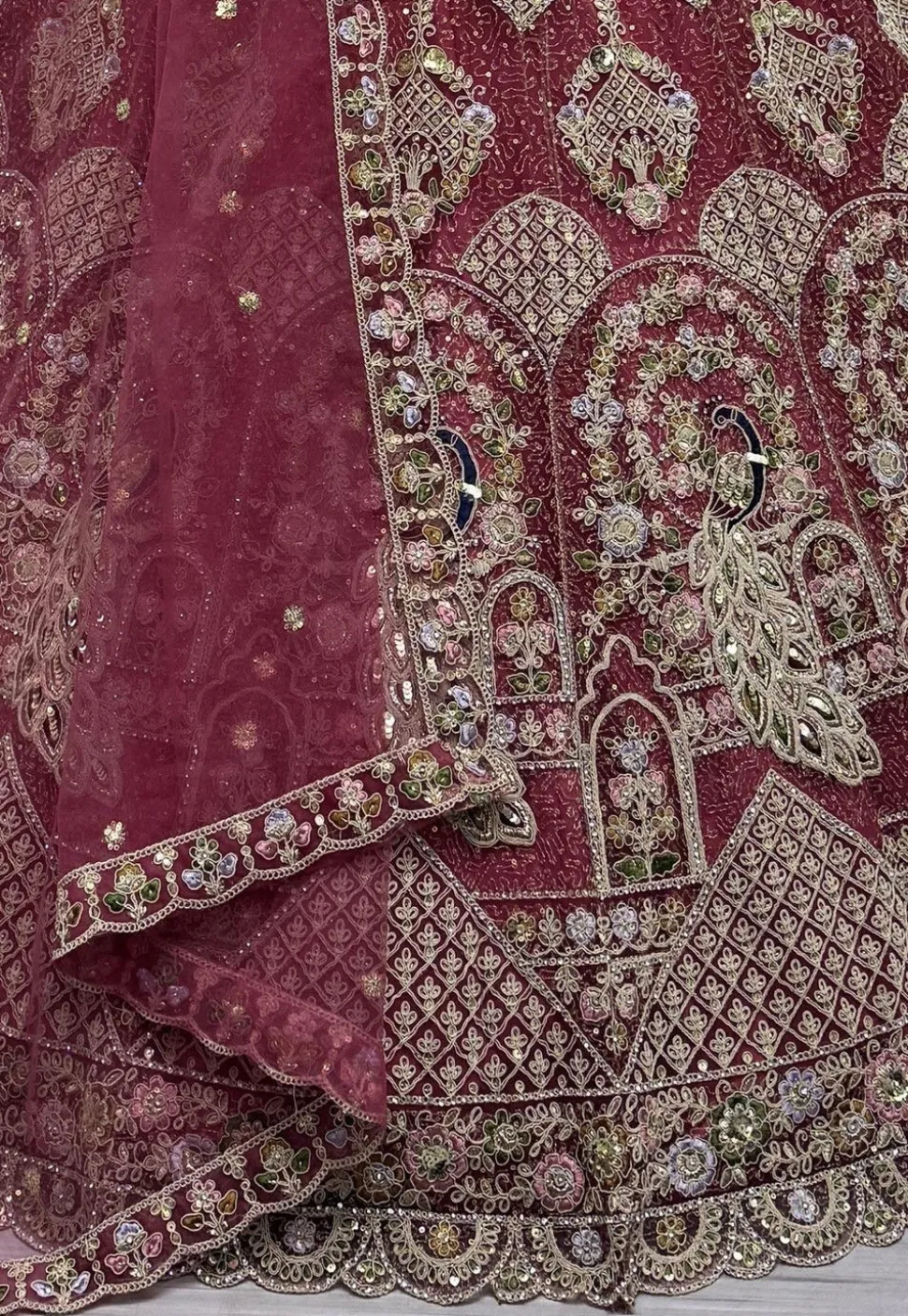 Embroidered Net Lehenga in Pink