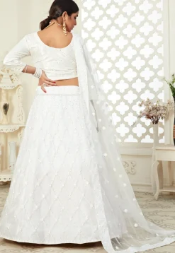 Embroidered Net Lehenga in Off White