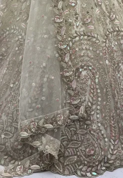 Embroidered Net Lehenga in Off White
