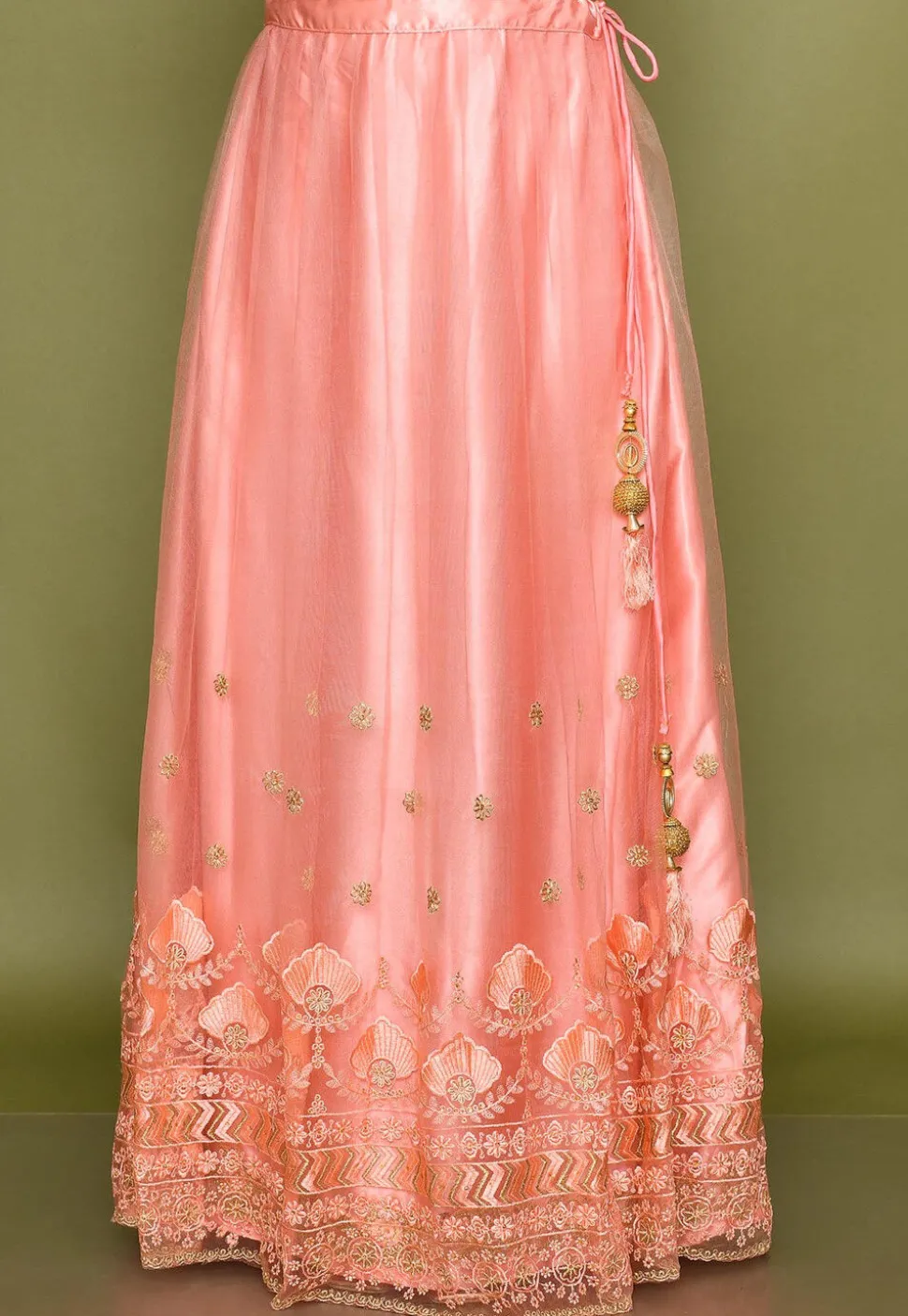 Embroidered Net Lehenga in Pink