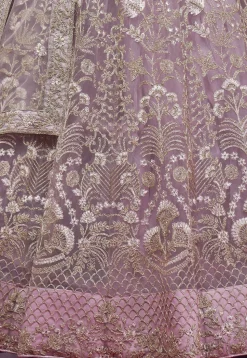 Embroidered Net Lehenga in Light Purple
