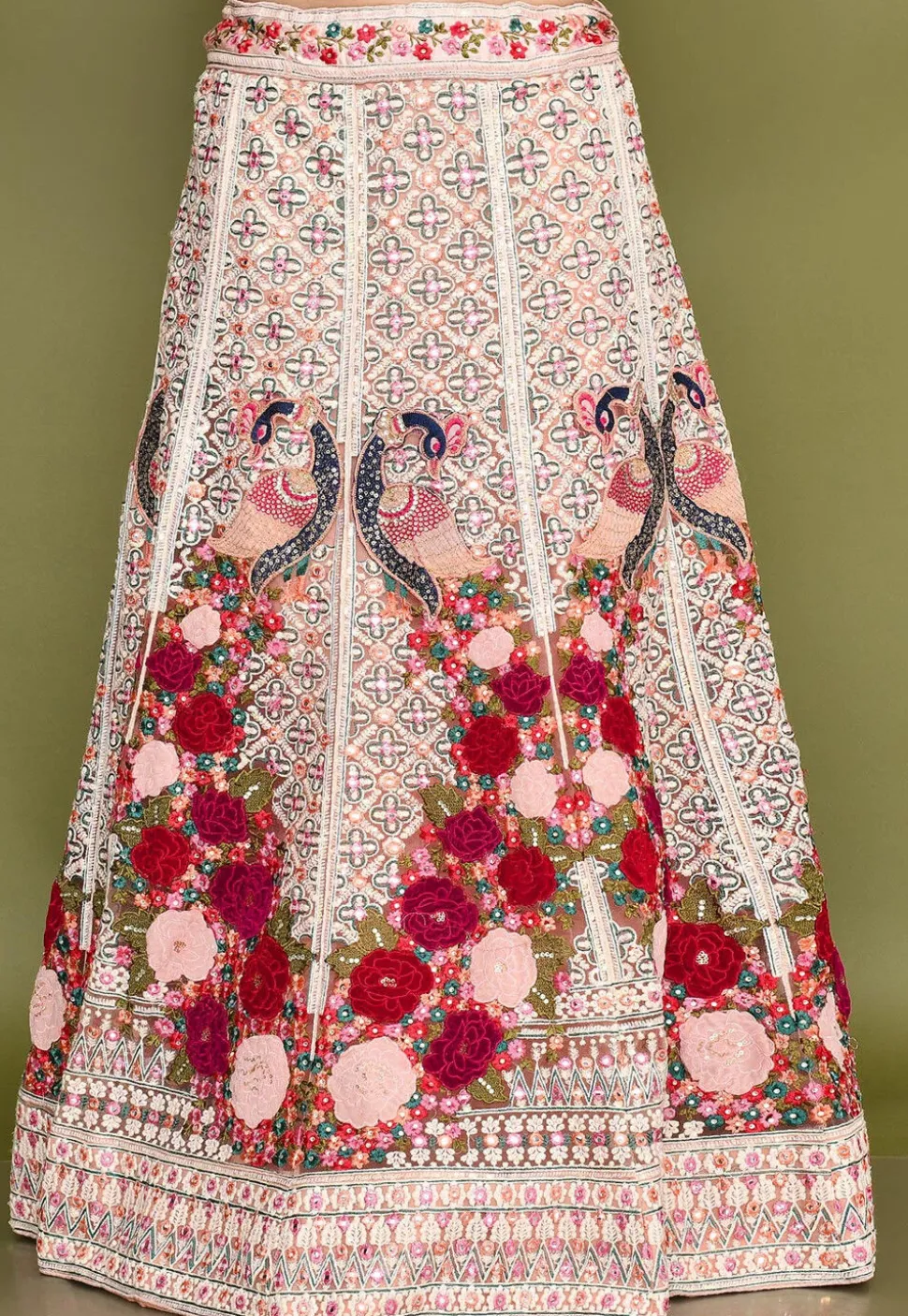 Embroidered Net Lehenga in Peach