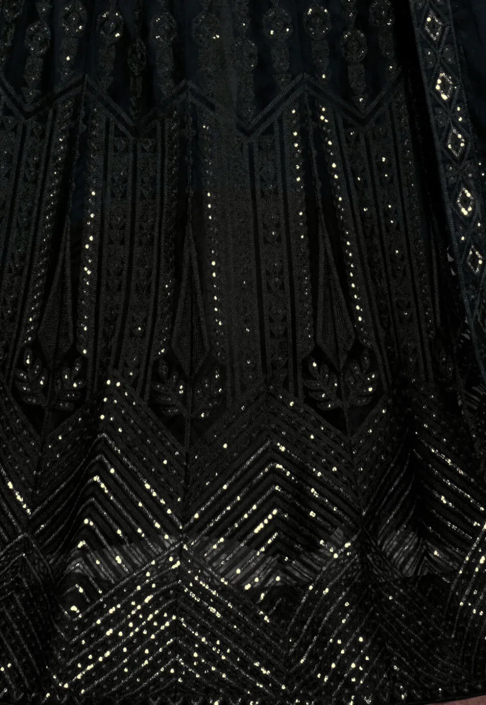 Embroidered Net Lehenga in Black
