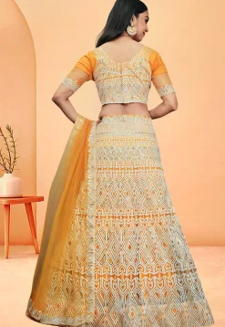 Embroidered Net Lehenga in Yellow