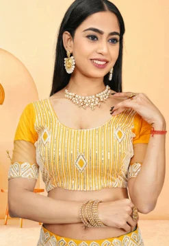 Embroidered Net Lehenga in Yellow