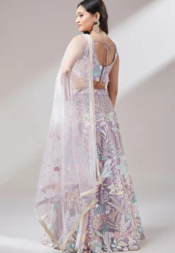 Embroidered Net Lehenga in Light Purple