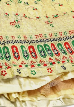 Embroidered Net Lehenga in Light Yellow