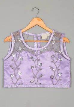 Embroidered Net Lehenga in Light Purple