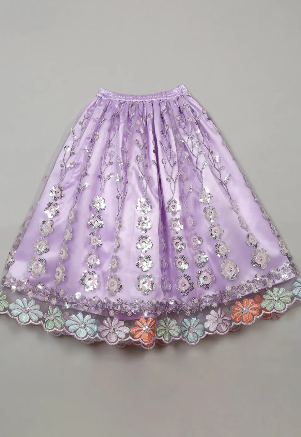 Embroidered Net Lehenga in Light Purple
