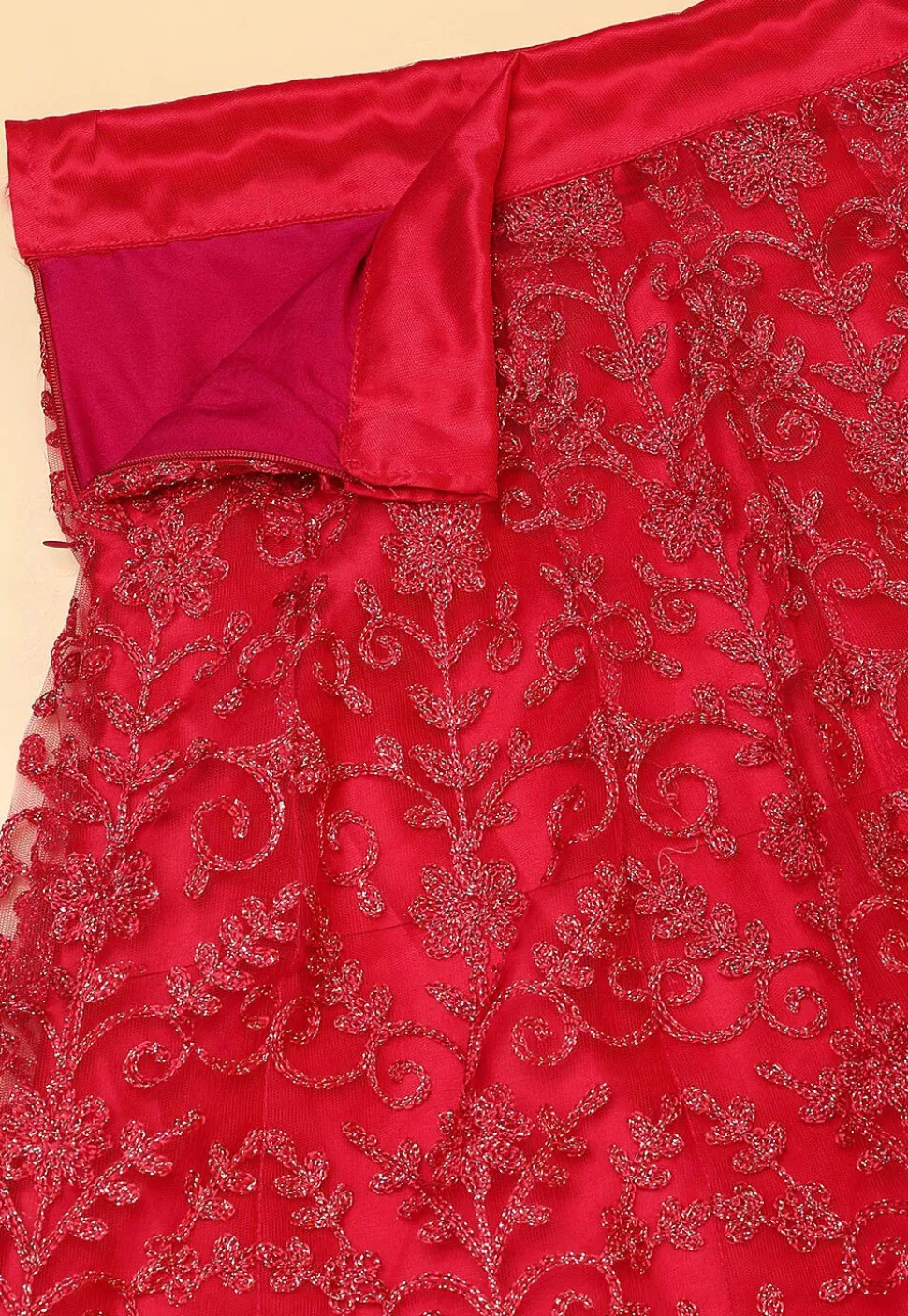 Embroidered Net Lehenga in Dark Pink